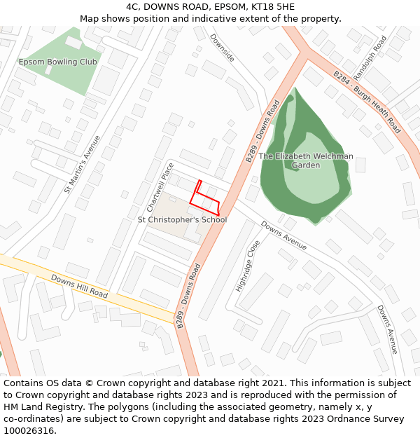 4C, DOWNS ROAD, EPSOM, KT18 5HE: Location map and indicative extent of plot