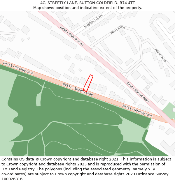 4C, STREETLY LANE, SUTTON COLDFIELD, B74 4TT: Location map and indicative extent of plot