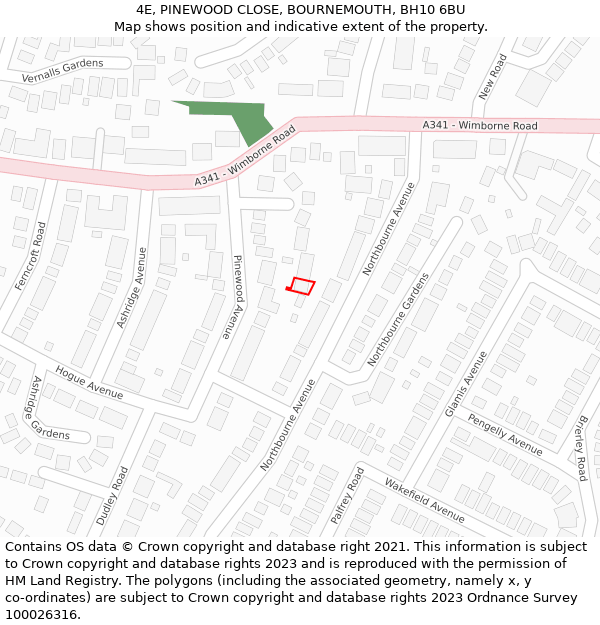 4E, PINEWOOD CLOSE, BOURNEMOUTH, BH10 6BU: Location map and indicative extent of plot