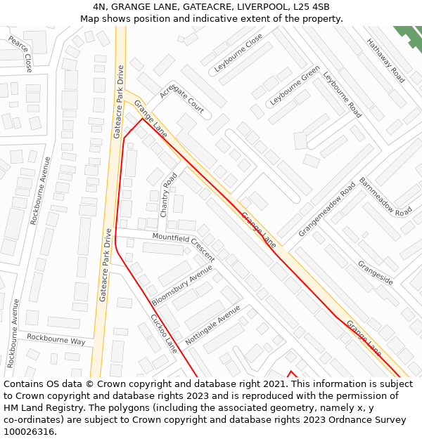 4N, GRANGE LANE, GATEACRE, LIVERPOOL, L25 4SB: Location map and indicative extent of plot