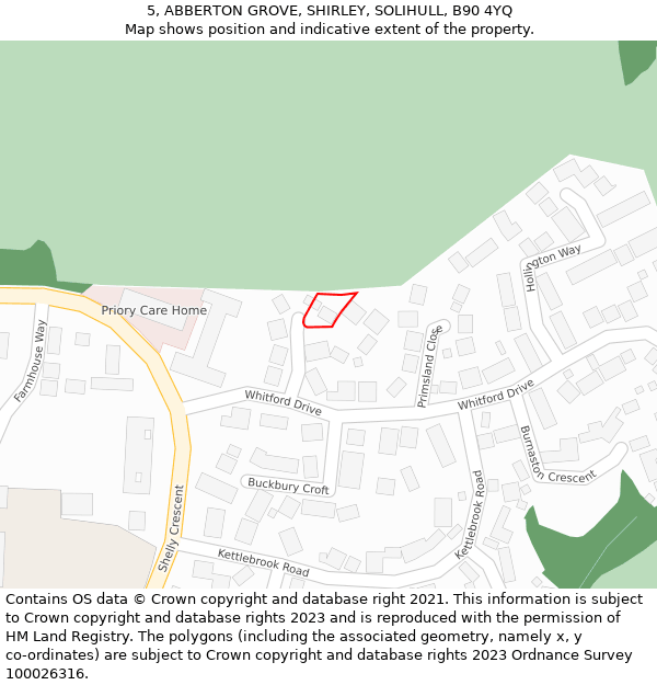 5, ABBERTON GROVE, SHIRLEY, SOLIHULL, B90 4YQ: Location map and indicative extent of plot