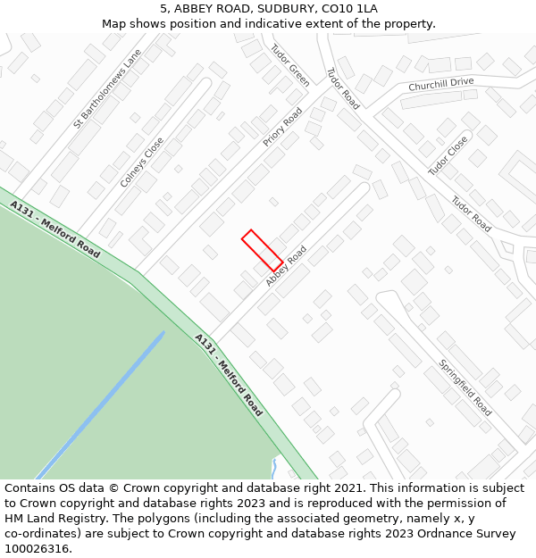 5, ABBEY ROAD, SUDBURY, CO10 1LA: Location map and indicative extent of plot