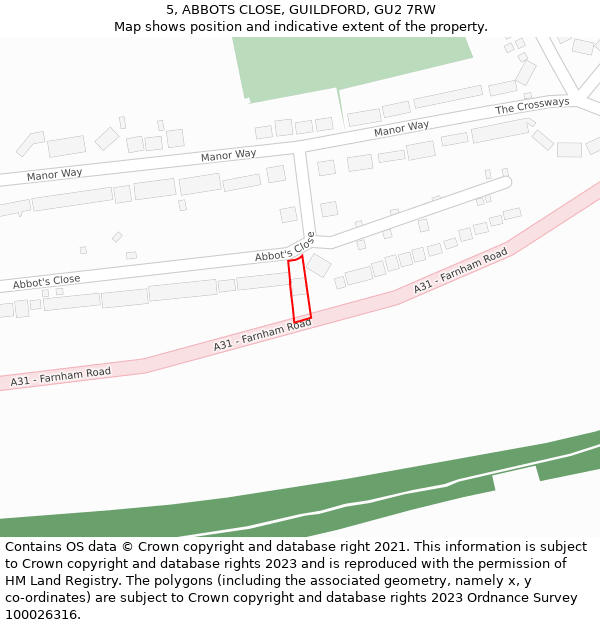 5, ABBOTS CLOSE, GUILDFORD, GU2 7RW: Location map and indicative extent of plot