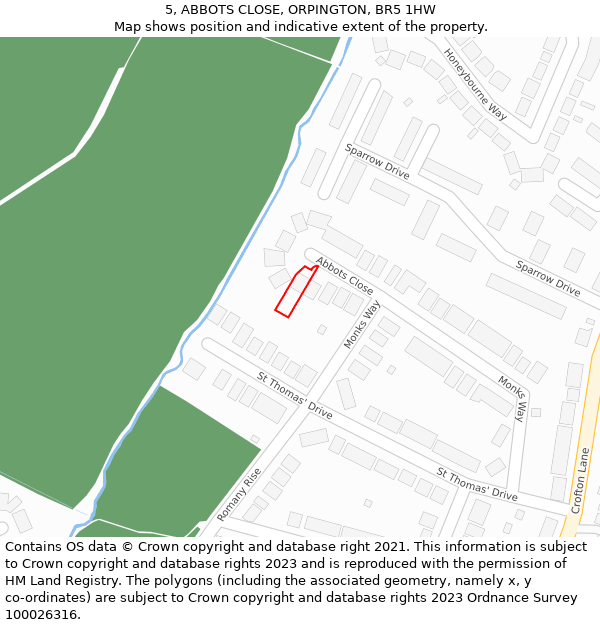 5, ABBOTS CLOSE, ORPINGTON, BR5 1HW: Location map and indicative extent of plot