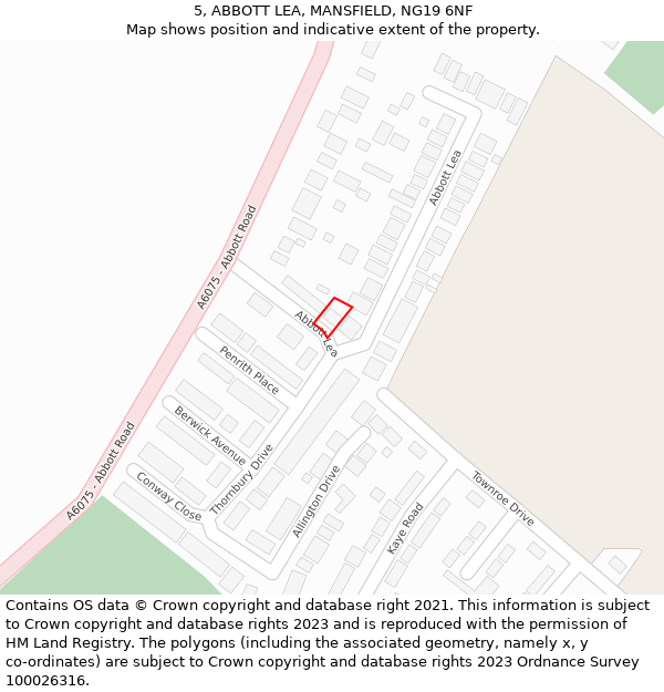 5, ABBOTT LEA, MANSFIELD, NG19 6NF: Location map and indicative extent of plot