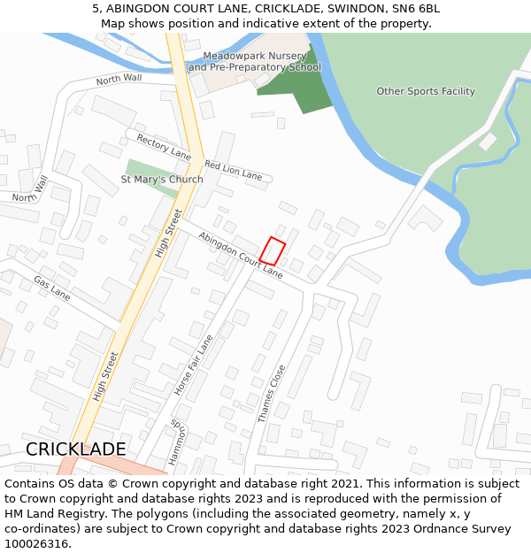 5, ABINGDON COURT LANE, CRICKLADE, SWINDON, SN6 6BL: Location map and indicative extent of plot