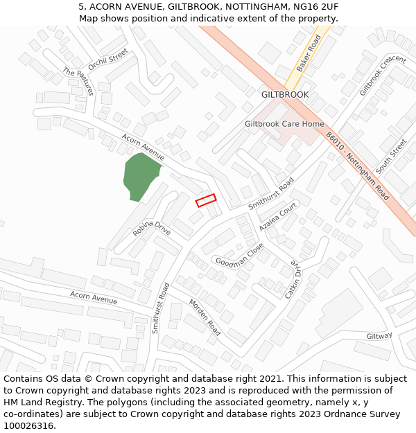 5, ACORN AVENUE, GILTBROOK, NOTTINGHAM, NG16 2UF: Location map and indicative extent of plot