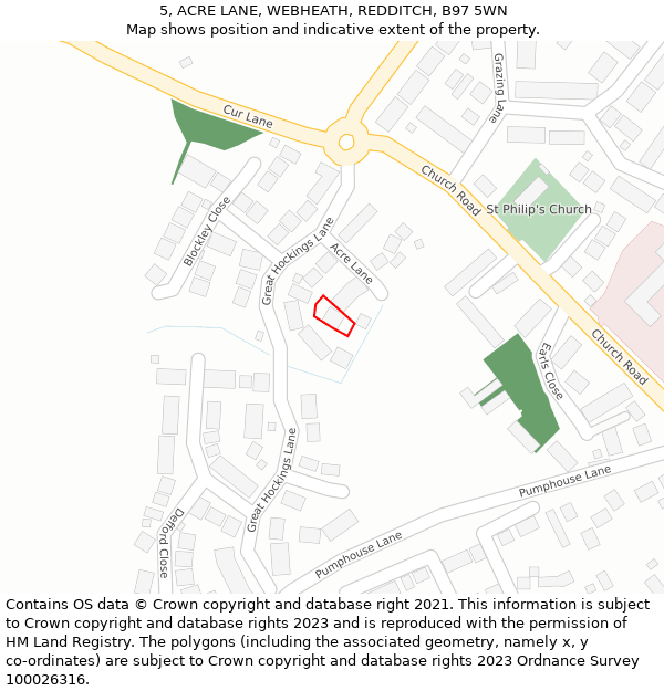 5, ACRE LANE, WEBHEATH, REDDITCH, B97 5WN: Location map and indicative extent of plot