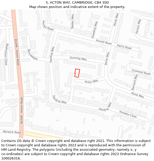 5, ACTON WAY, CAMBRIDGE, CB4 3SD: Location map and indicative extent of plot