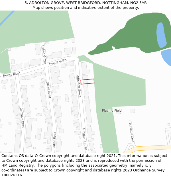 5, ADBOLTON GROVE, WEST BRIDGFORD, NOTTINGHAM, NG2 5AR: Location map and indicative extent of plot