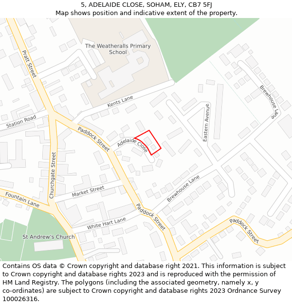 5, ADELAIDE CLOSE, SOHAM, ELY, CB7 5FJ: Location map and indicative extent of plot