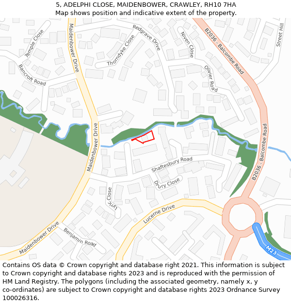 5, ADELPHI CLOSE, MAIDENBOWER, CRAWLEY, RH10 7HA: Location map and indicative extent of plot