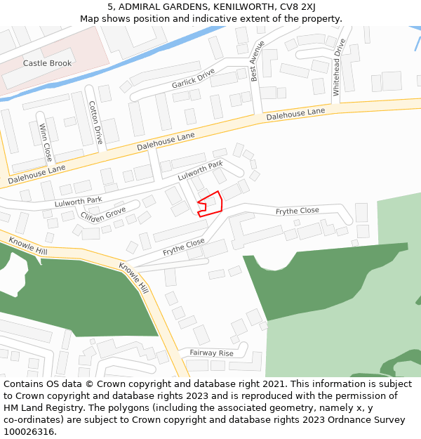 5, ADMIRAL GARDENS, KENILWORTH, CV8 2XJ: Location map and indicative extent of plot