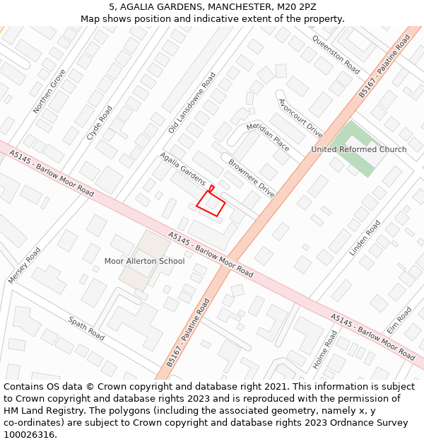 5, AGALIA GARDENS, MANCHESTER, M20 2PZ: Location map and indicative extent of plot