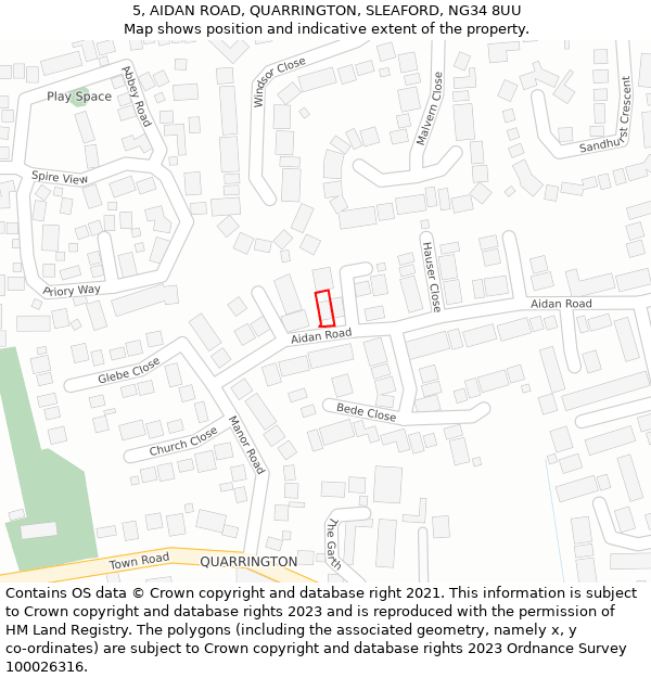 5, AIDAN ROAD, QUARRINGTON, SLEAFORD, NG34 8UU: Location map and indicative extent of plot