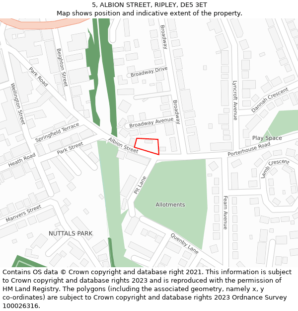 5, ALBION STREET, RIPLEY, DE5 3ET: Location map and indicative extent of plot