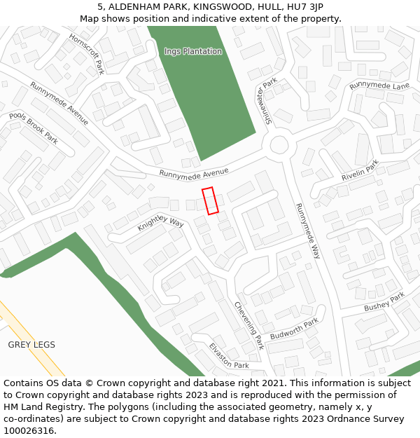 5, ALDENHAM PARK, KINGSWOOD, HULL, HU7 3JP: Location map and indicative extent of plot