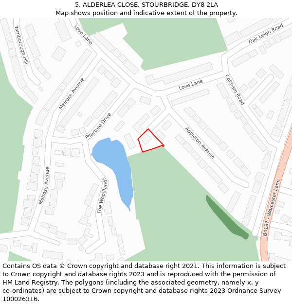 5, ALDERLEA CLOSE, STOURBRIDGE, DY8 2LA: Location map and indicative extent of plot