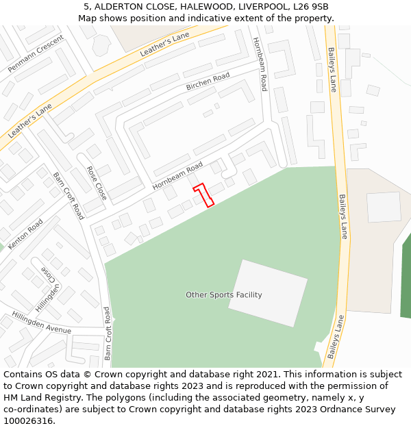 5, ALDERTON CLOSE, HALEWOOD, LIVERPOOL, L26 9SB: Location map and indicative extent of plot