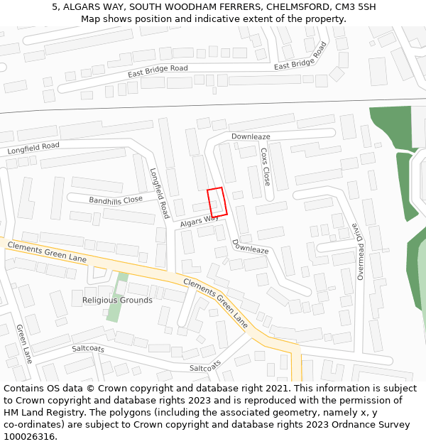 5, ALGARS WAY, SOUTH WOODHAM FERRERS, CHELMSFORD, CM3 5SH: Location map and indicative extent of plot