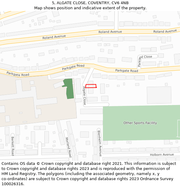 5, ALGATE CLOSE, COVENTRY, CV6 4NB: Location map and indicative extent of plot