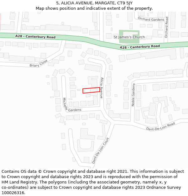 5, ALICIA AVENUE, MARGATE, CT9 5JY: Location map and indicative extent of plot