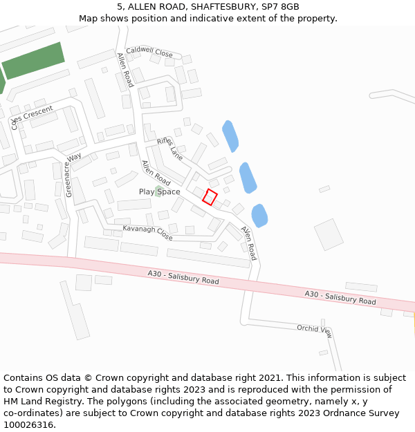 5, ALLEN ROAD, SHAFTESBURY, SP7 8GB: Location map and indicative extent of plot