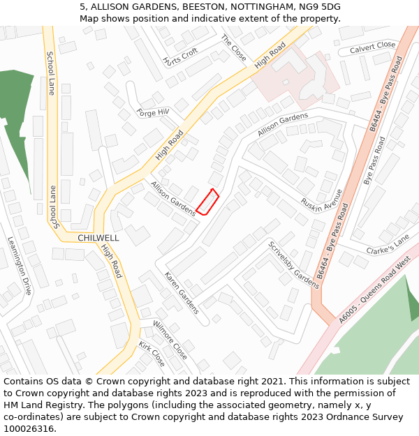 5, ALLISON GARDENS, BEESTON, NOTTINGHAM, NG9 5DG: Location map and indicative extent of plot