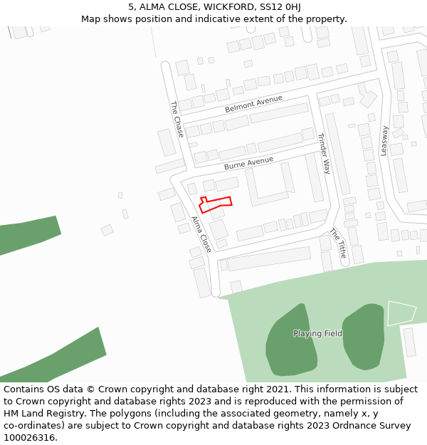5, ALMA CLOSE, WICKFORD, SS12 0HJ: Location map and indicative extent of plot