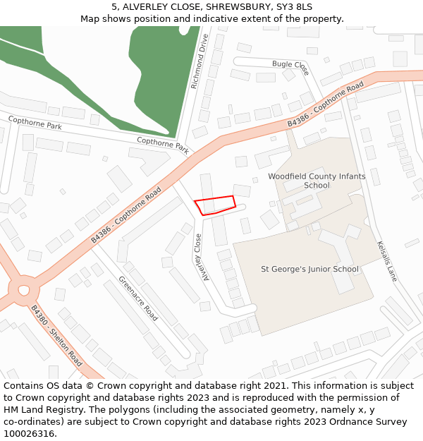 5, ALVERLEY CLOSE, SHREWSBURY, SY3 8LS: Location map and indicative extent of plot