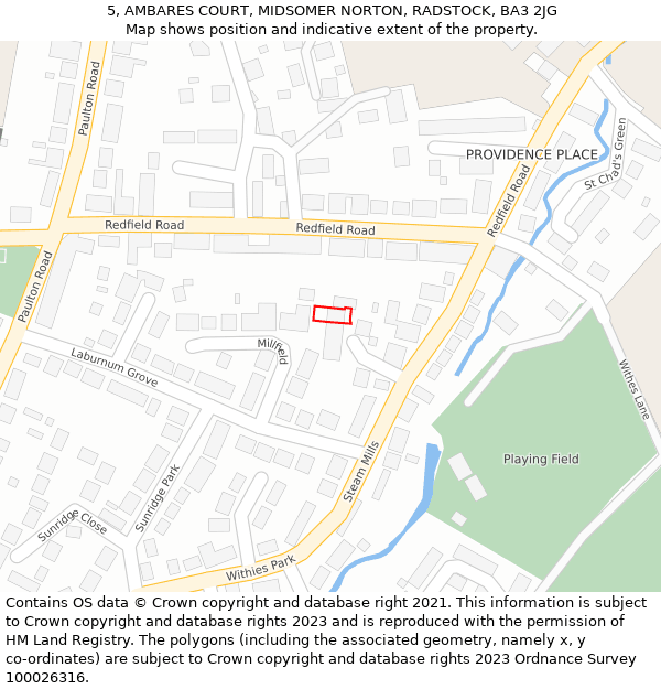 5, AMBARES COURT, MIDSOMER NORTON, RADSTOCK, BA3 2JG: Location map and indicative extent of plot