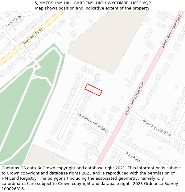 5, AMERSHAM HILL GARDENS, HIGH WYCOMBE, HP13 6QP: Location map and indicative extent of plot