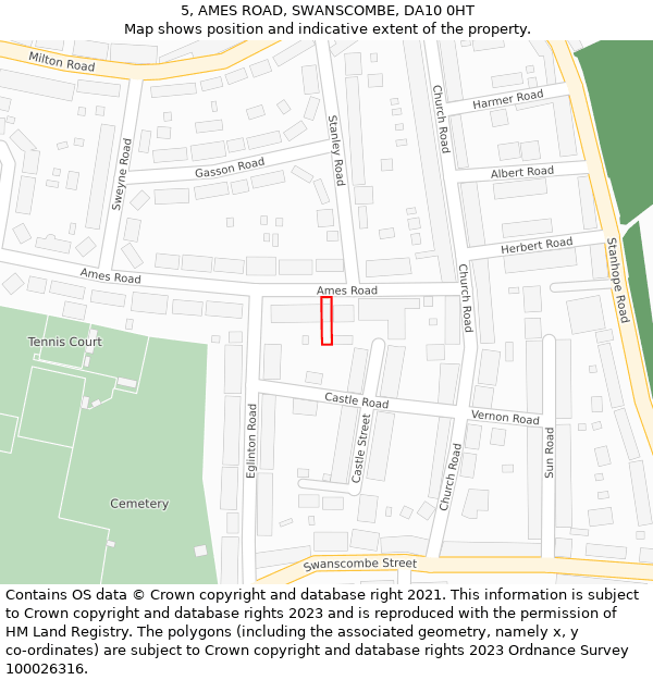 5, AMES ROAD, SWANSCOMBE, DA10 0HT: Location map and indicative extent of plot