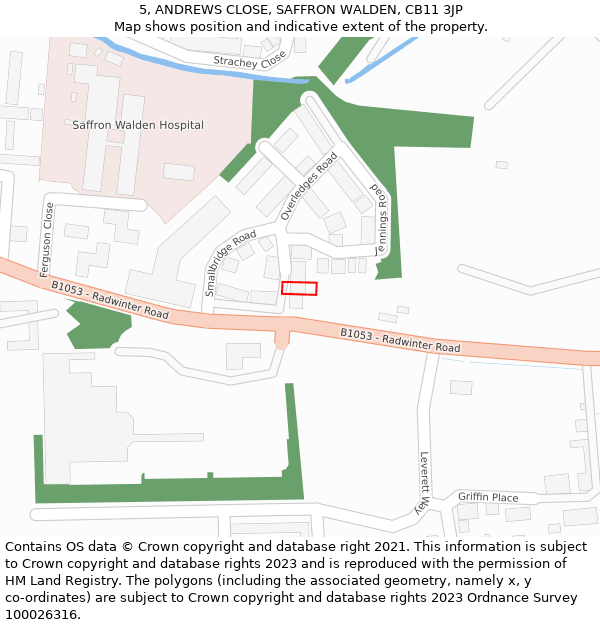 5, ANDREWS CLOSE, SAFFRON WALDEN, CB11 3JP: Location map and indicative extent of plot