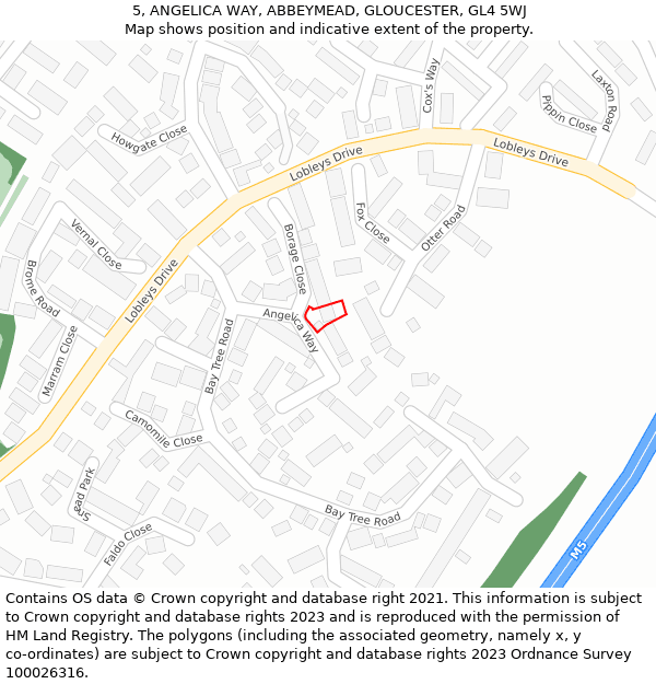 5, ANGELICA WAY, ABBEYMEAD, GLOUCESTER, GL4 5WJ: Location map and indicative extent of plot