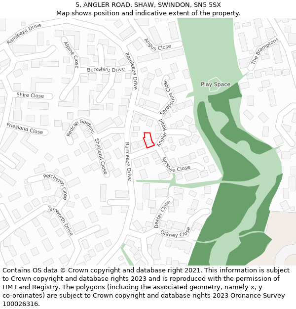 5, ANGLER ROAD, SHAW, SWINDON, SN5 5SX: Location map and indicative extent of plot