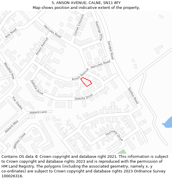 5, ANSON AVENUE, CALNE, SN11 8FY: Location map and indicative extent of plot