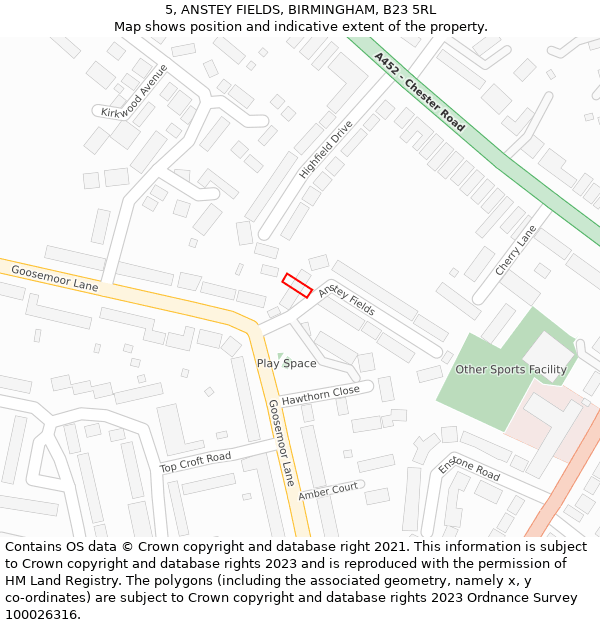 5, ANSTEY FIELDS, BIRMINGHAM, B23 5RL: Location map and indicative extent of plot