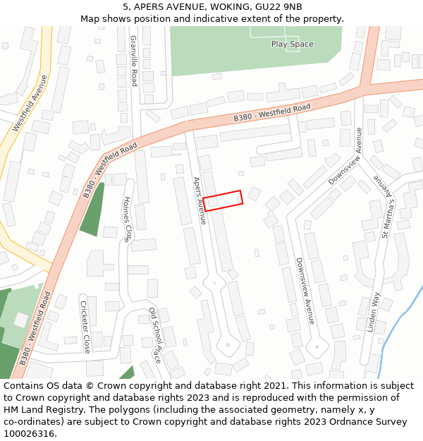 5, APERS AVENUE, WOKING, GU22 9NB: Location map and indicative extent of plot