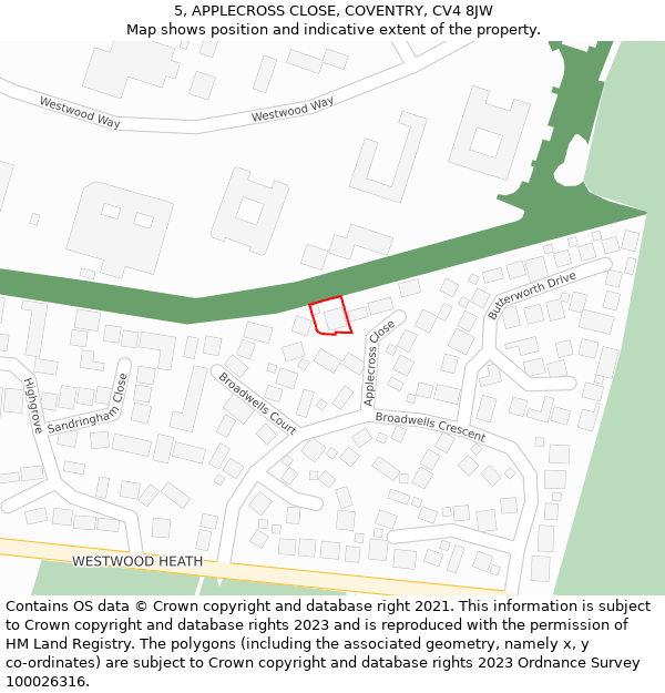 5, APPLECROSS CLOSE, COVENTRY, CV4 8JW: Location map and indicative extent of plot