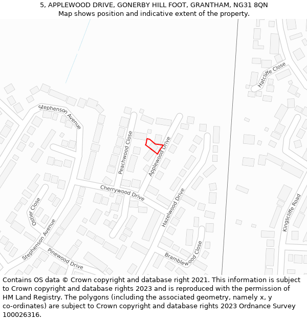 5, APPLEWOOD DRIVE, GONERBY HILL FOOT, GRANTHAM, NG31 8QN: Location map and indicative extent of plot