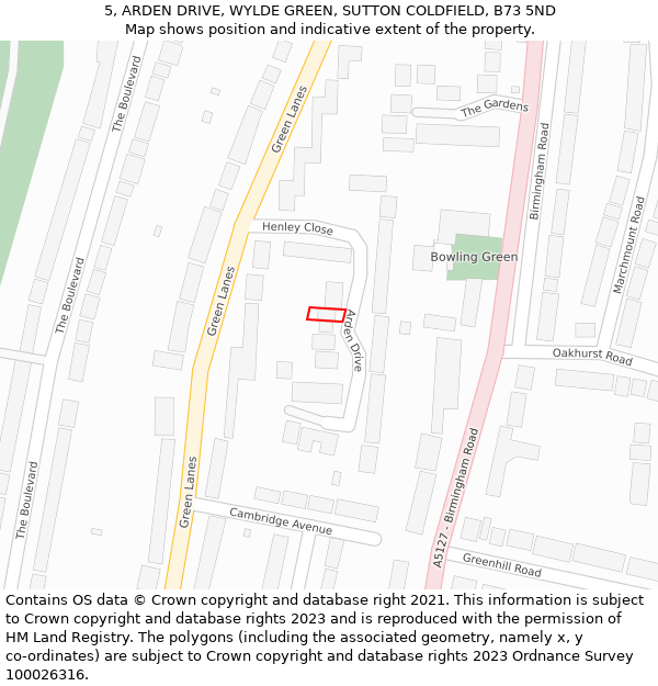 5, ARDEN DRIVE, WYLDE GREEN, SUTTON COLDFIELD, B73 5ND: Location map and indicative extent of plot