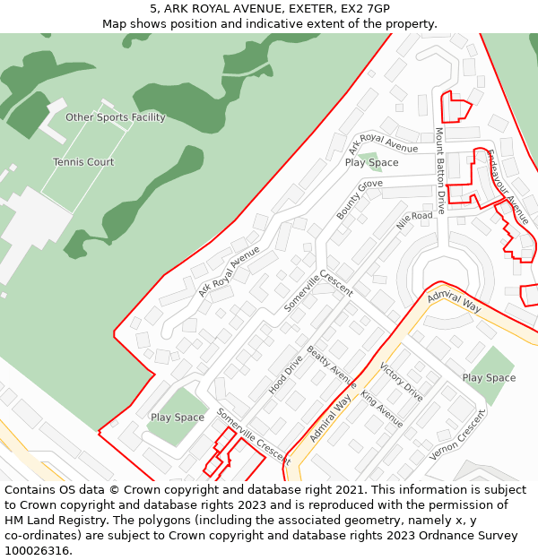 5, ARK ROYAL AVENUE, EXETER, EX2 7GP: Location map and indicative extent of plot