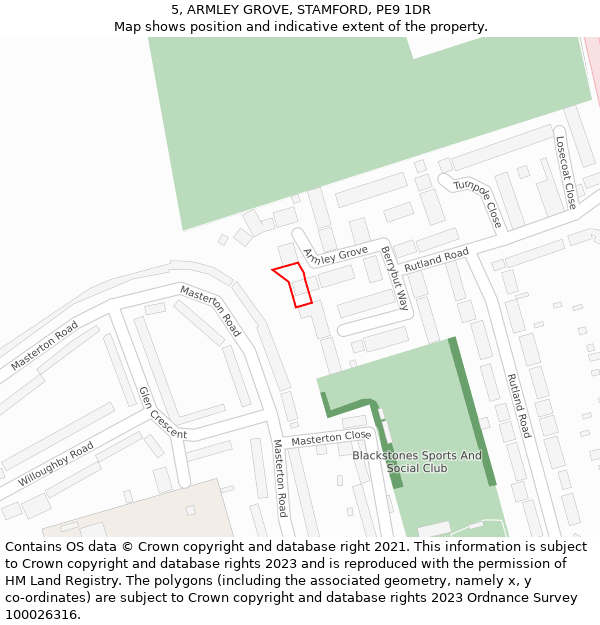 5, ARMLEY GROVE, STAMFORD, PE9 1DR: Location map and indicative extent of plot