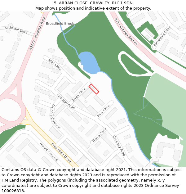 5, ARRAN CLOSE, CRAWLEY, RH11 9DN: Location map and indicative extent of plot