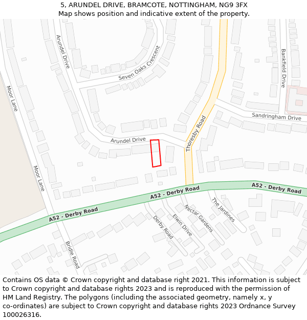 5, ARUNDEL DRIVE, BRAMCOTE, NOTTINGHAM, NG9 3FX: Location map and indicative extent of plot