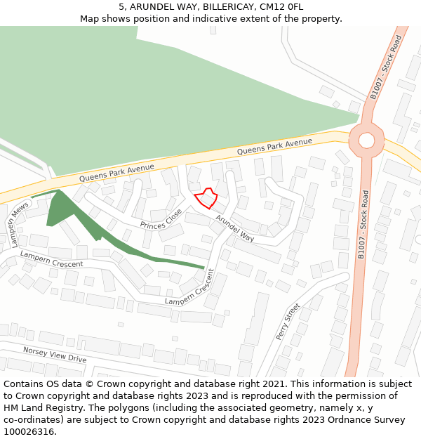 5, ARUNDEL WAY, BILLERICAY, CM12 0FL: Location map and indicative extent of plot