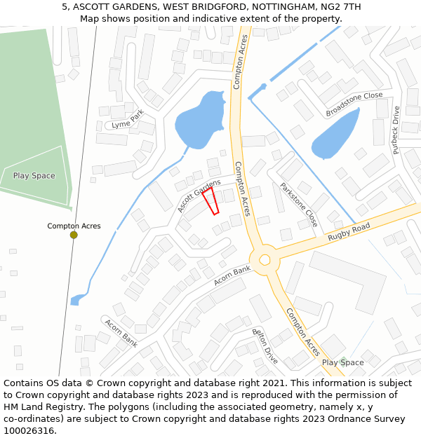 5, ASCOTT GARDENS, WEST BRIDGFORD, NOTTINGHAM, NG2 7TH: Location map and indicative extent of plot