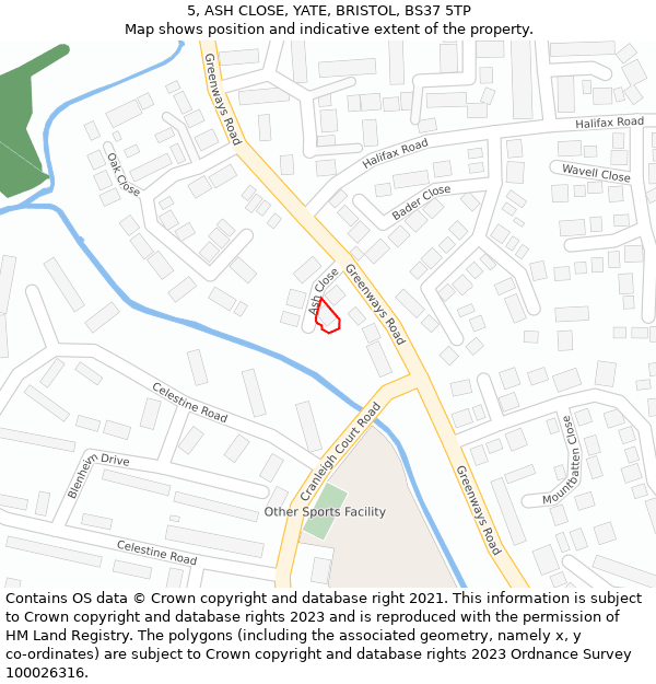 5, ASH CLOSE, YATE, BRISTOL, BS37 5TP: Location map and indicative extent of plot