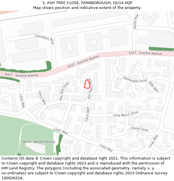 5, ASH TREE CLOSE, FARNBOROUGH, GU14 0QP: Location map and indicative extent of plot